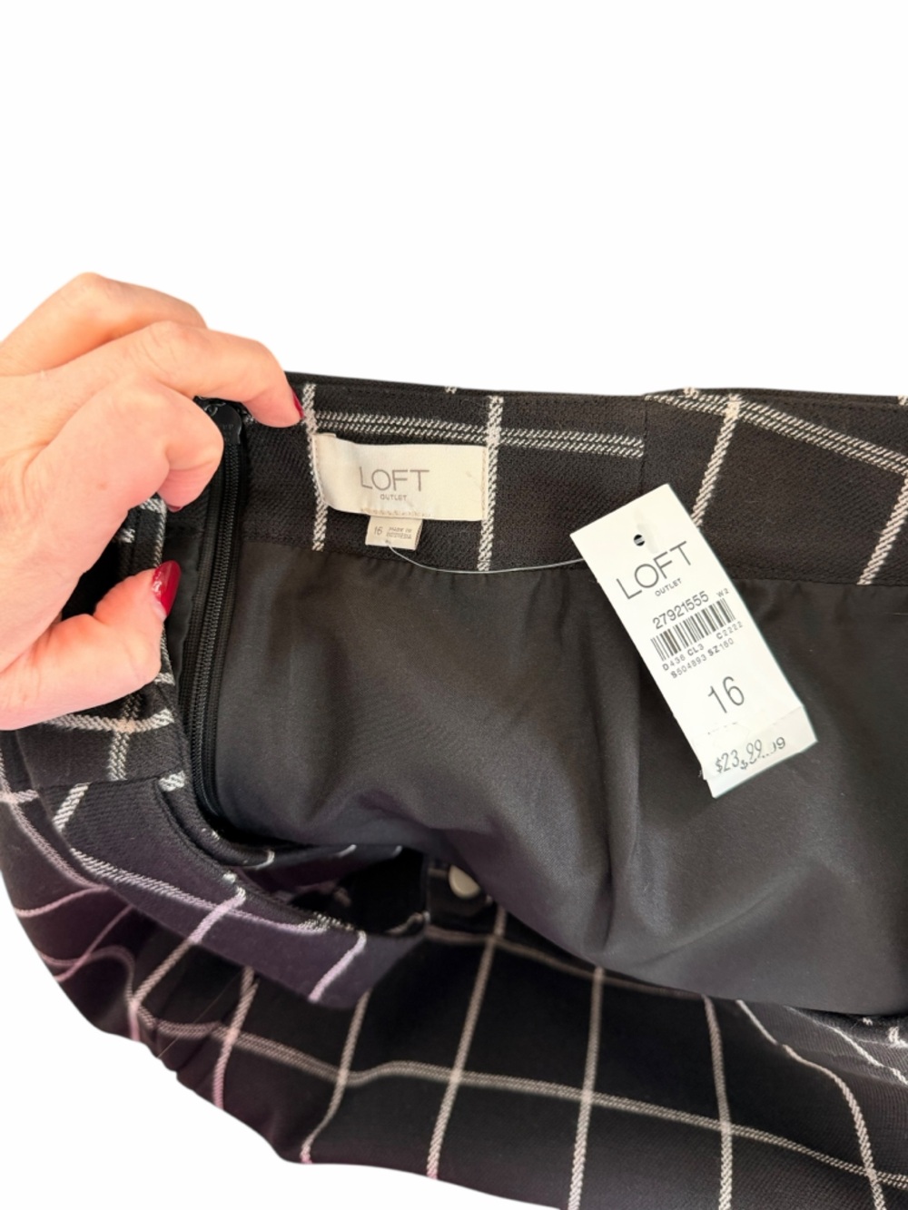 Loft Black & White Plaid Mini Skirt Office Corporate Lined Women’s Sz 16 NWT - Picture 5 of 11